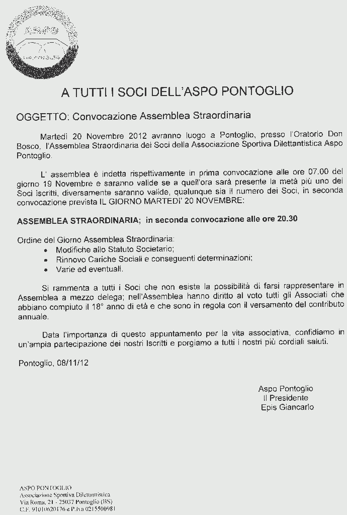 Convocazione Assemblea Straordinaria